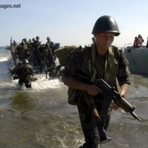 Ukrainian Marines wade ashore