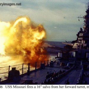 BB-63 USS Missouri firing forward turret 1944