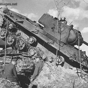 Destroyed KV tank on top of other tank