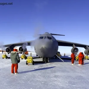 C-141C Starlifter is unloaded on an ice runway