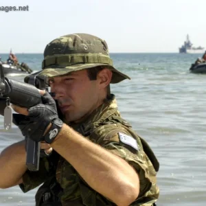 Greek Marine guards his position