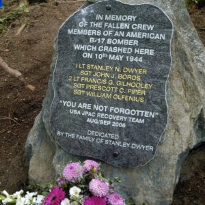 Memorial stone at site of a B-17 bomber crash