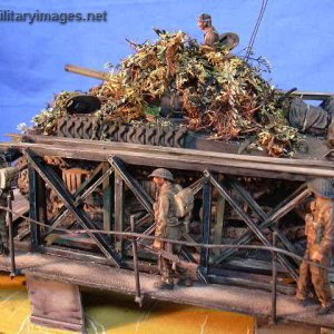 Canadian Sherman on Bailey bridge with Infantry