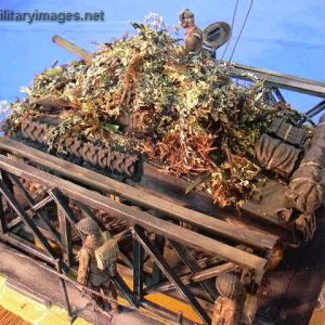 Canadian Sherman on Bailey bridge with Infantry