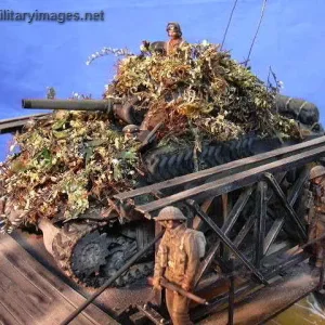 Canadian Sherman on Bailey bridge with Infantry