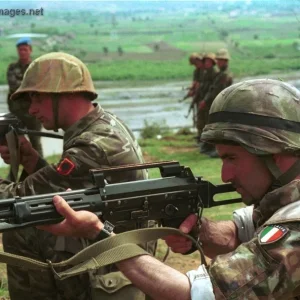 Albanian soldier and an Italian Marine