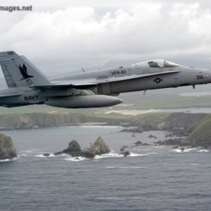 F/A-18C flies along the coast of Northern Scotland