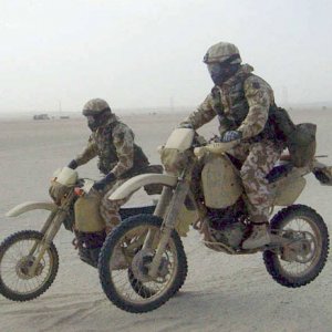 A pair of Royal Signals dispatch riders at full tilt