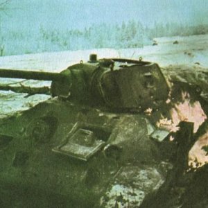 Destroyed & burning T34 Tank