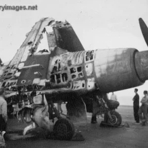 Fire damaged Wyvern on HMS Eagle in 1956