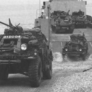 Ferret Armoured Car offloading from Landing Craft