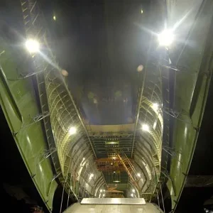 Looking through the rear loading doors of the An-124