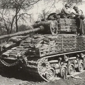 Sherman with sandbag armor