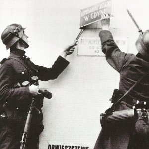 German soldiers remove Polish sign