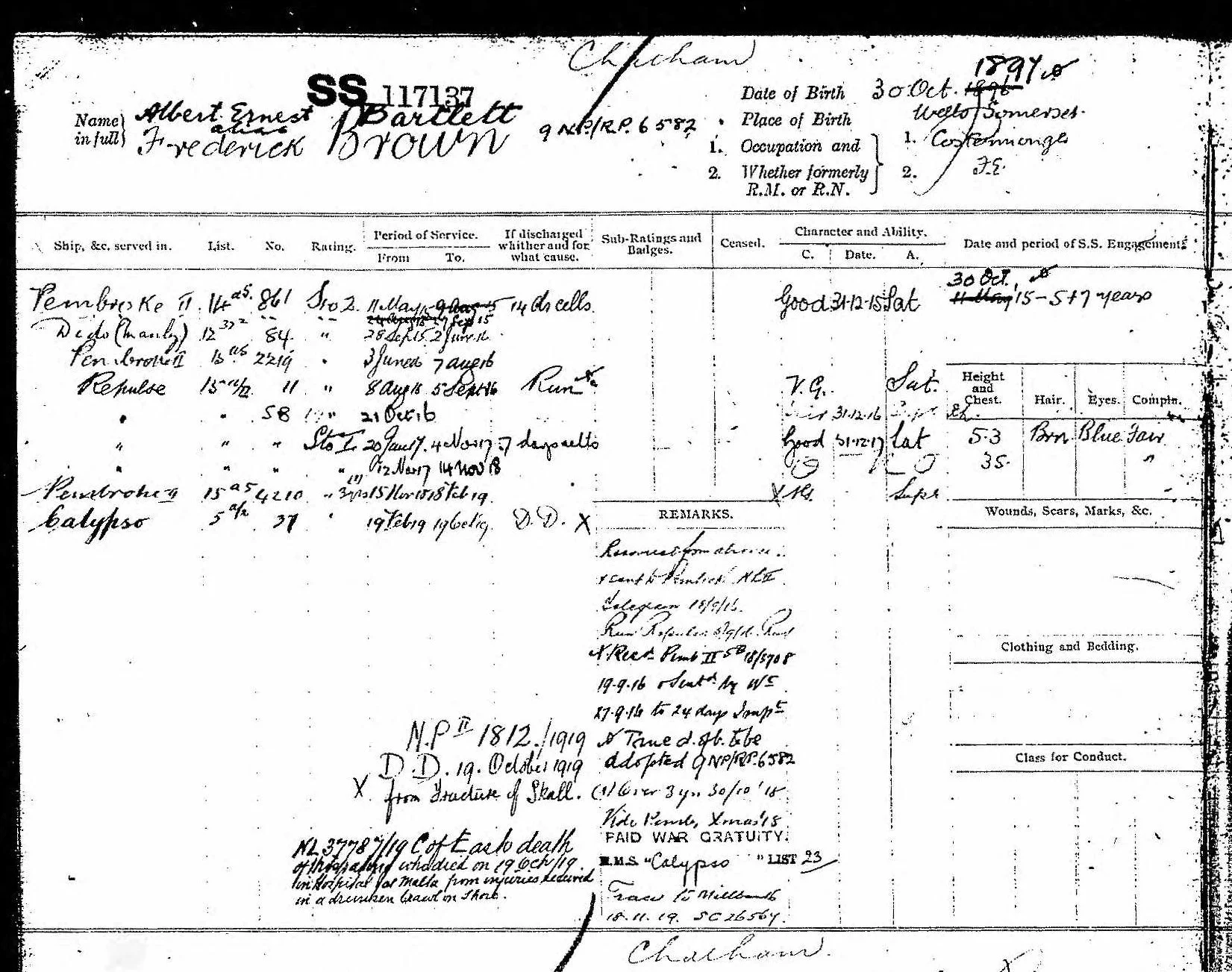Albert Ernest BARTLETT (Alias Frederick BROWN)