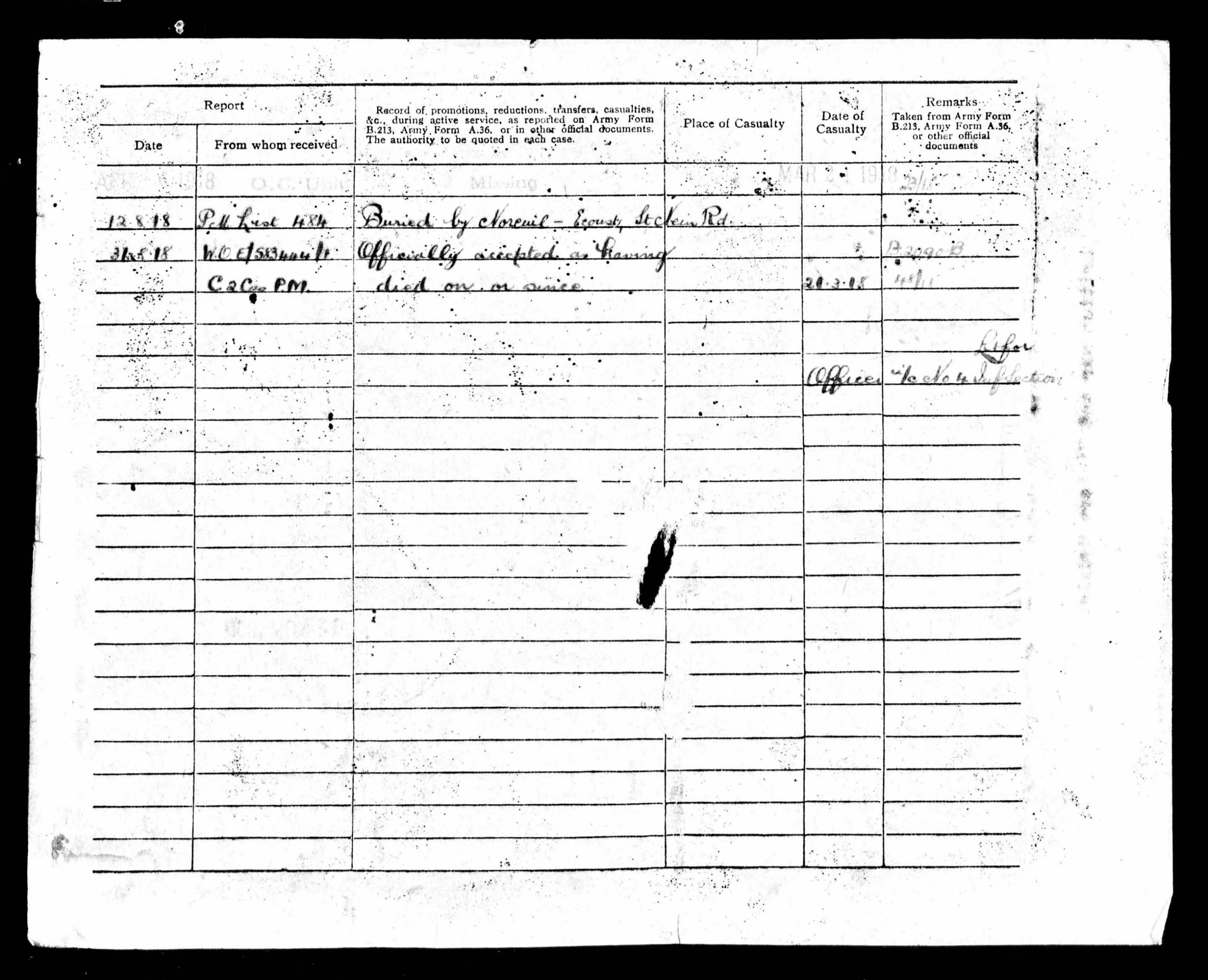 Albert Harold VICKERS  details of Burial Location