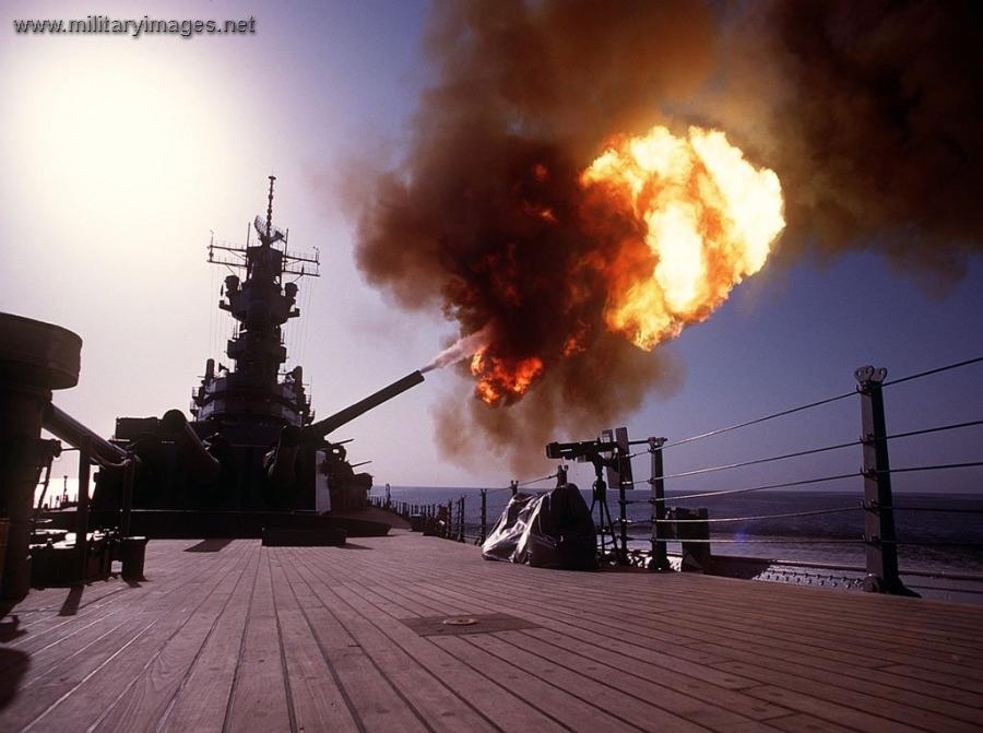BB-64 USS Wisconsin firing big guns
