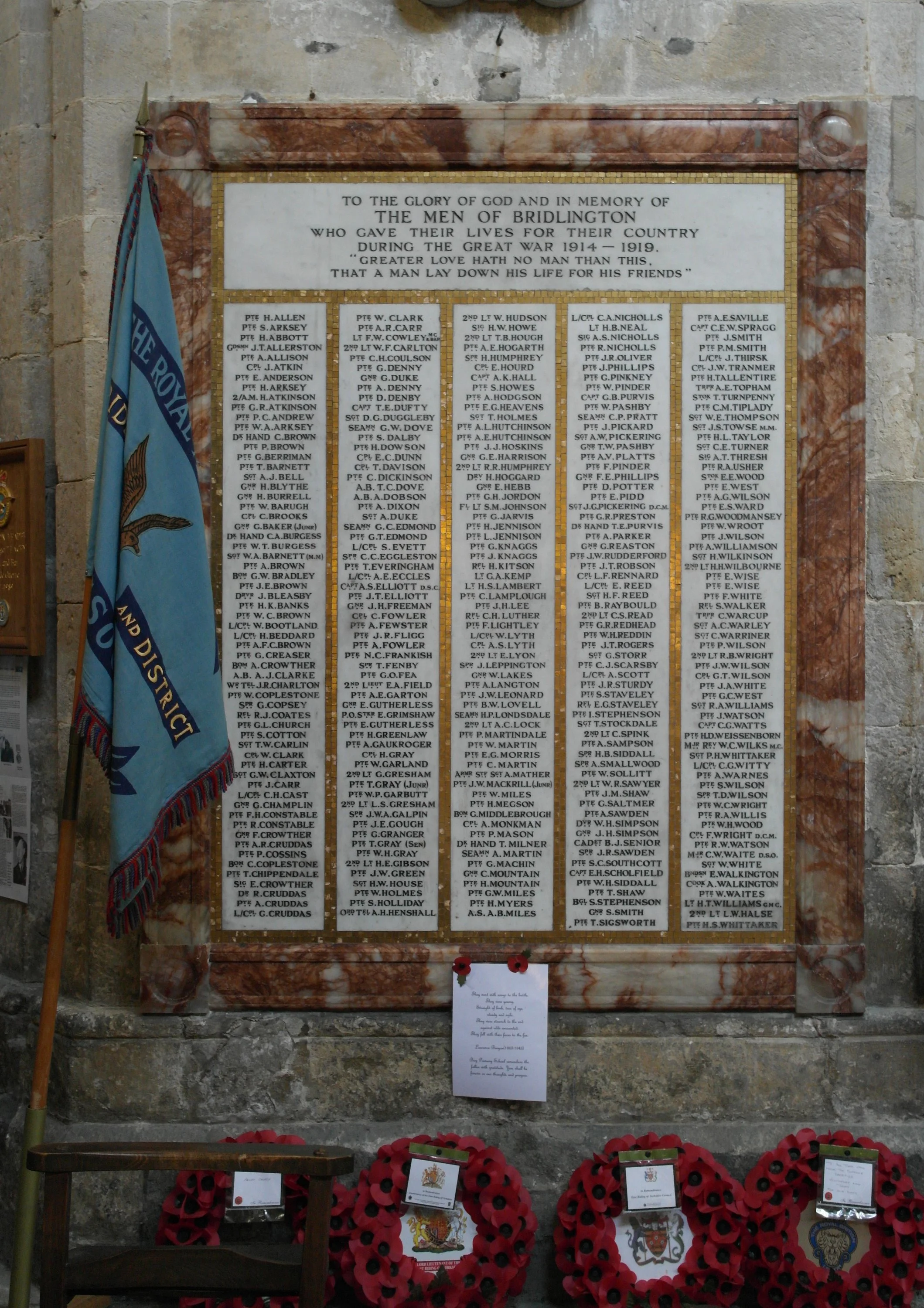 Bridlington St Mary War Memorial. Yorkshire