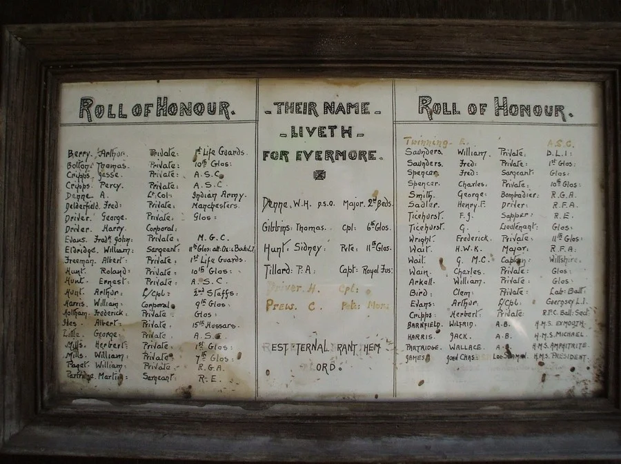 Brimpsfield Church Roll of Honour Gloucestershire