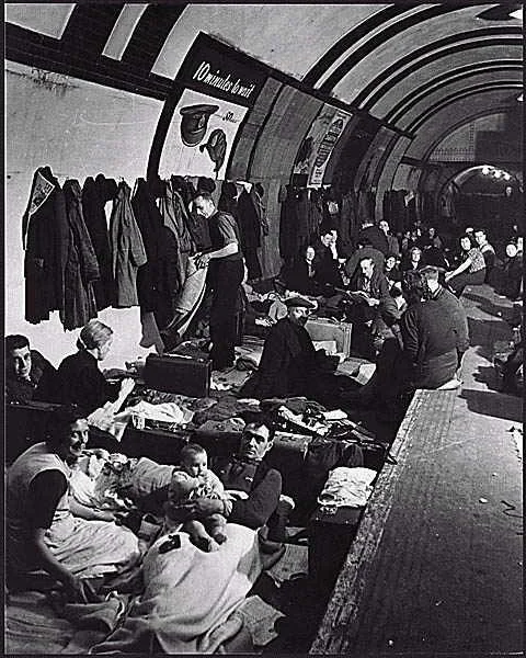 Civilians shelter from air raids