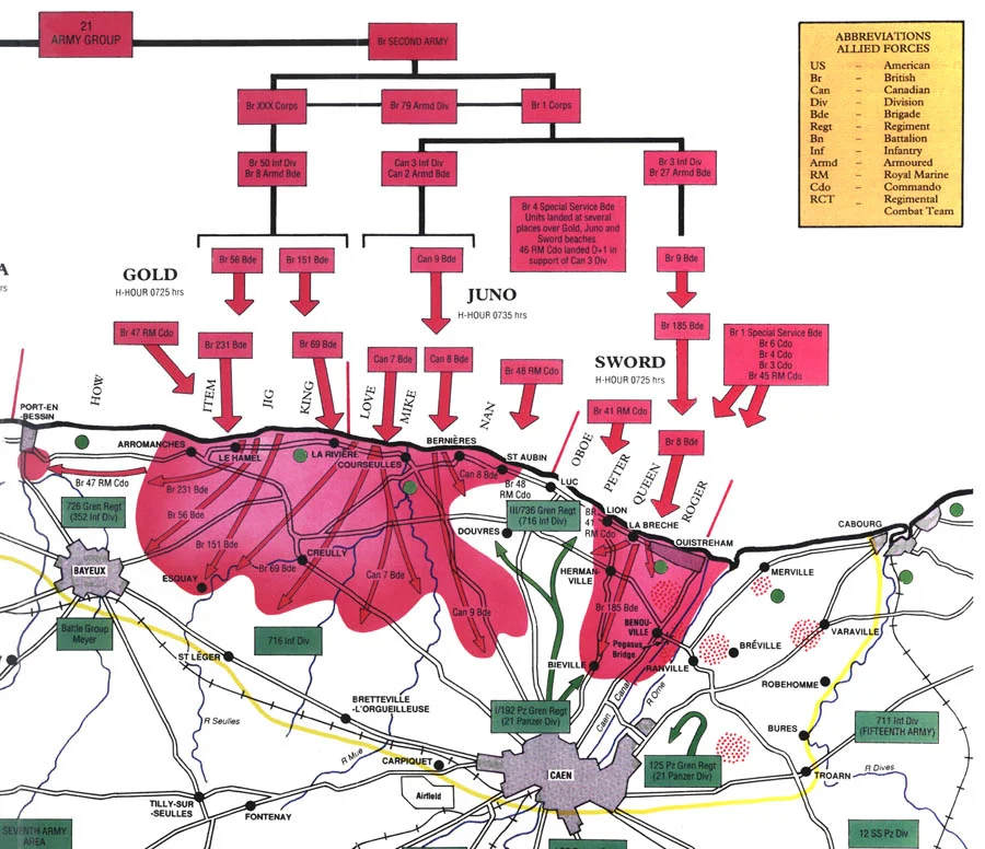 D-Day map showing the British Sector
