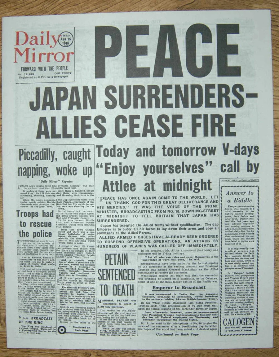 Daily Mirror Front Page 1945