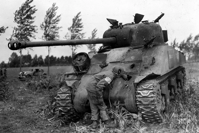 Destroyed Sherman tank