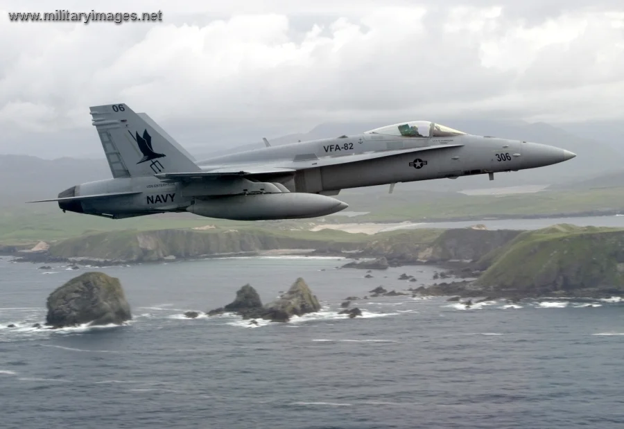 F/A-18C flies along the coast of Northern Scotland