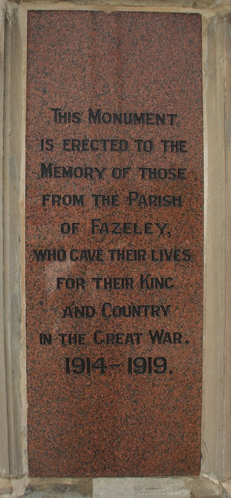 Frazeley War Memorial, Staffordshire