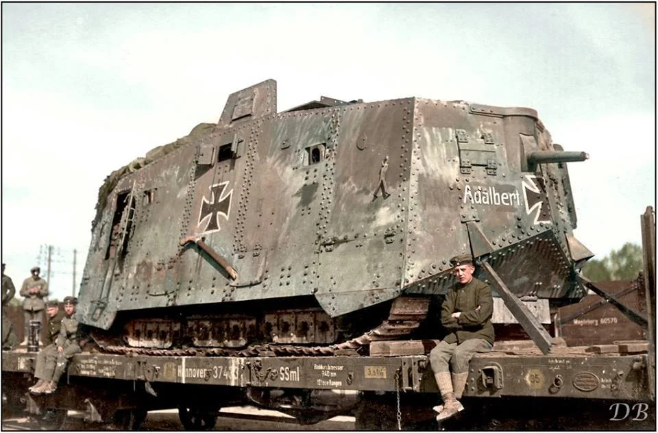 German AV-7 Tank (Adalbert) Railway Flat Car Colourised