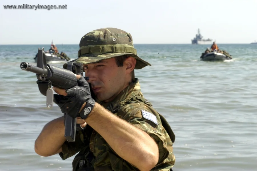 Greek Marine guards his position