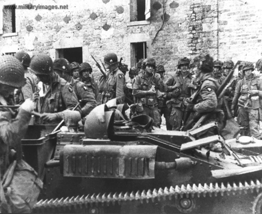 Group of paratroopers in a French village