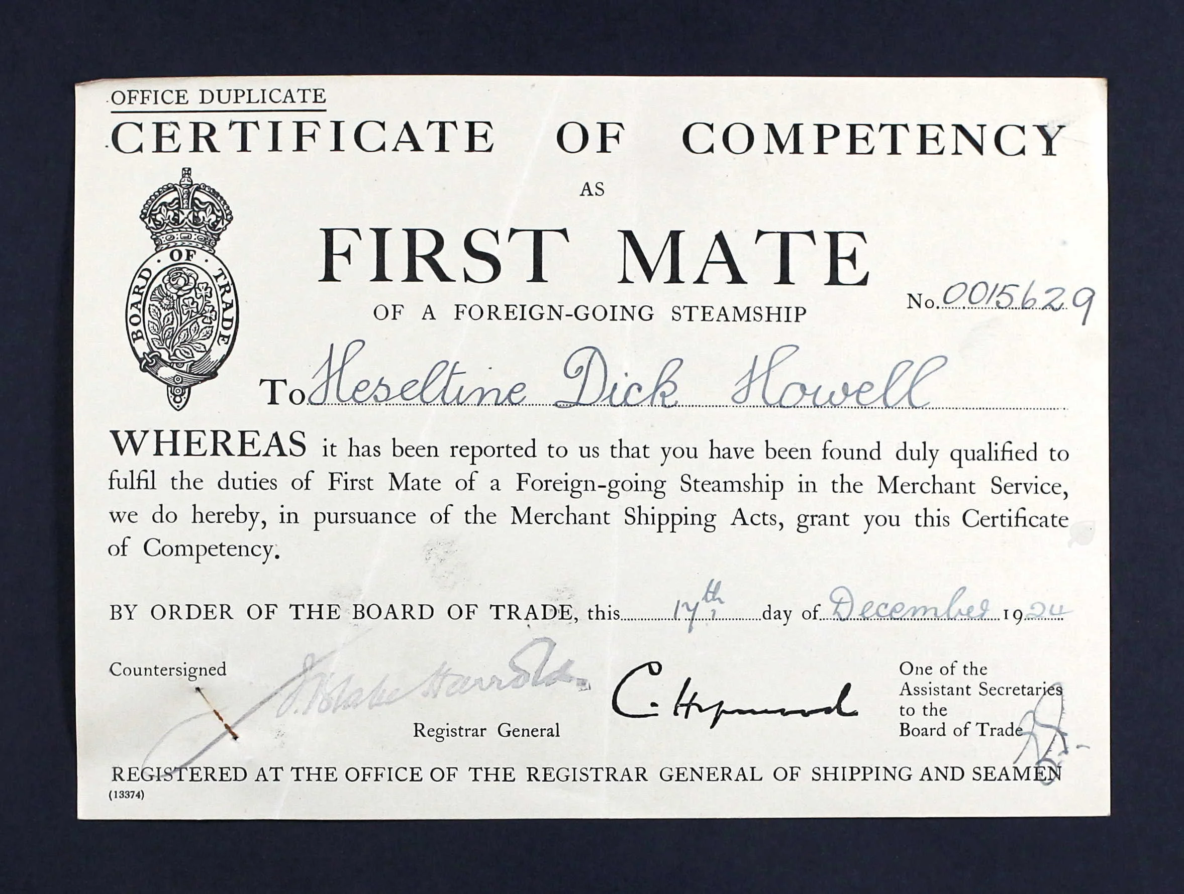 H186 Heseltine Dick HOWELL (1st Mate Cert) (2)