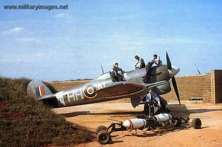 Hawker Typhoon being rearmed, refuelled and serviced