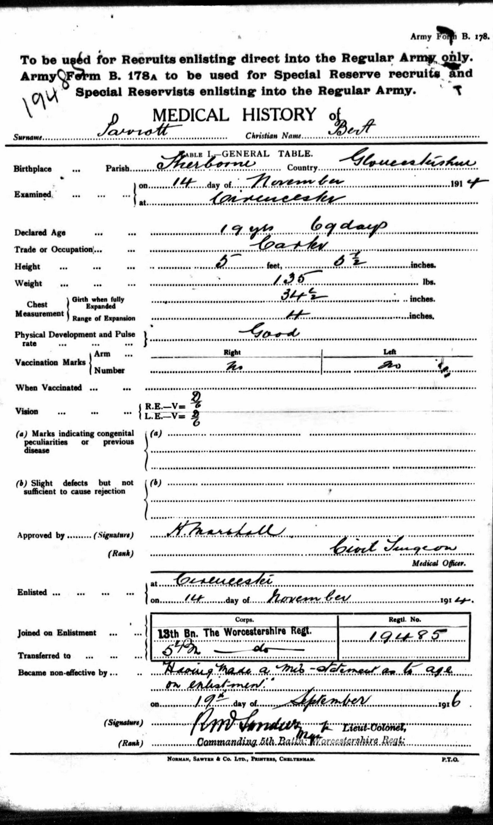 Herbert (Bert) PARROTT Discharge And Regiment