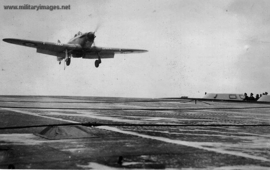 Hurricane landing on HMS Victorious