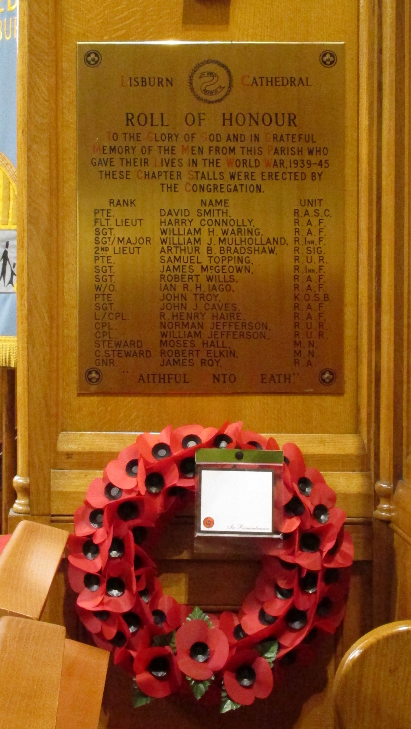 Lisburn Cathedral Roll of Honour 1939-45
