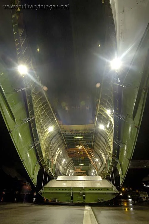 Looking through the rear loading doors of the An-124