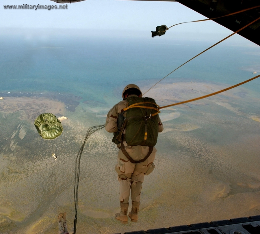 Pararescueman jumps from an HC-130