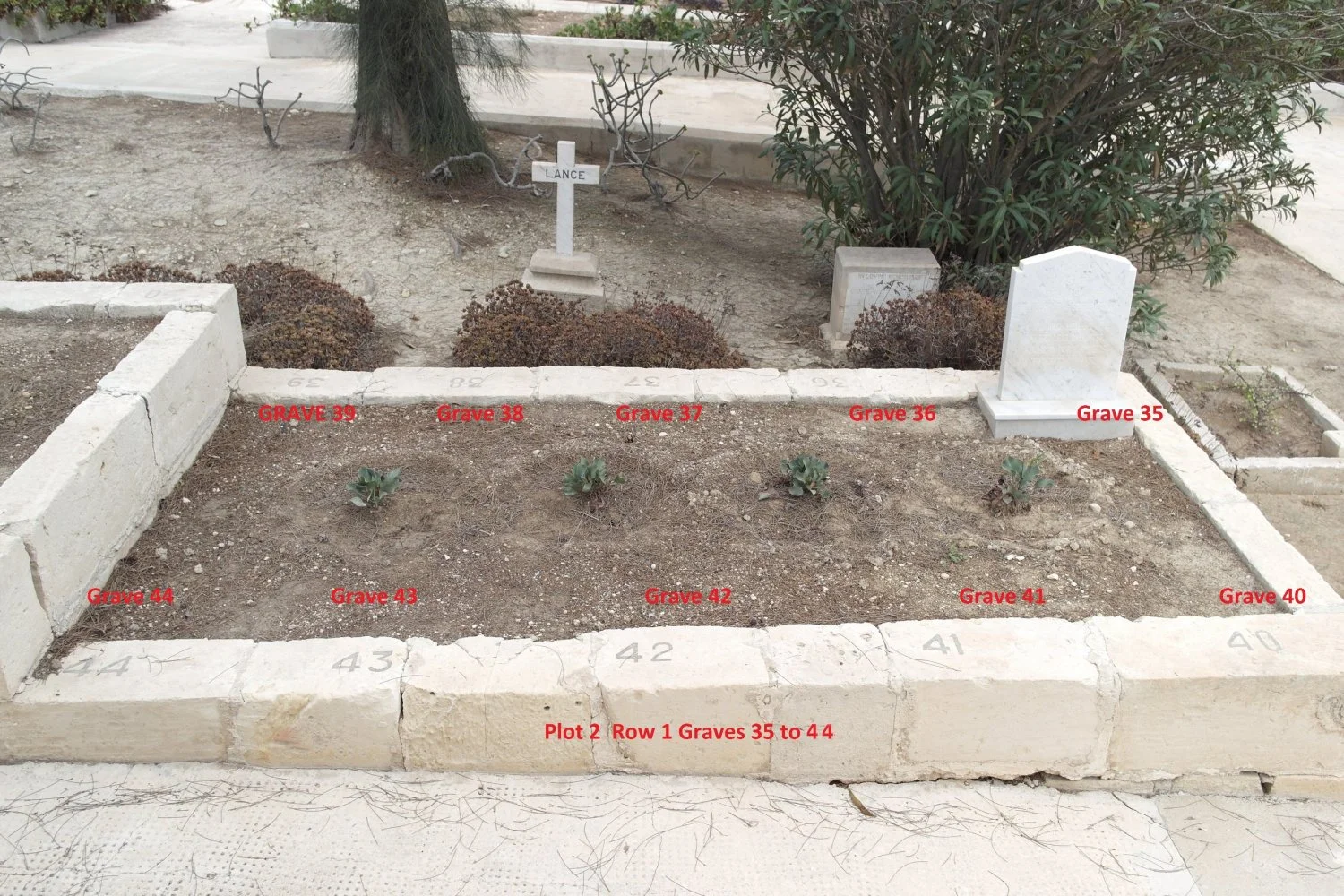 Plot 2 Row 1 Back row graves 35 to 39  Front row graves 40 to 44 Imtarfa Military Cemetery