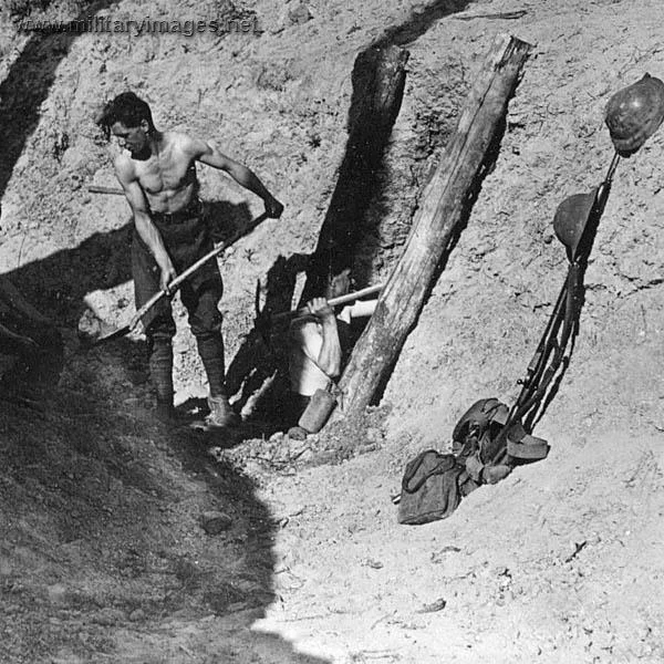 Sappers at work on a tunnel under a hill