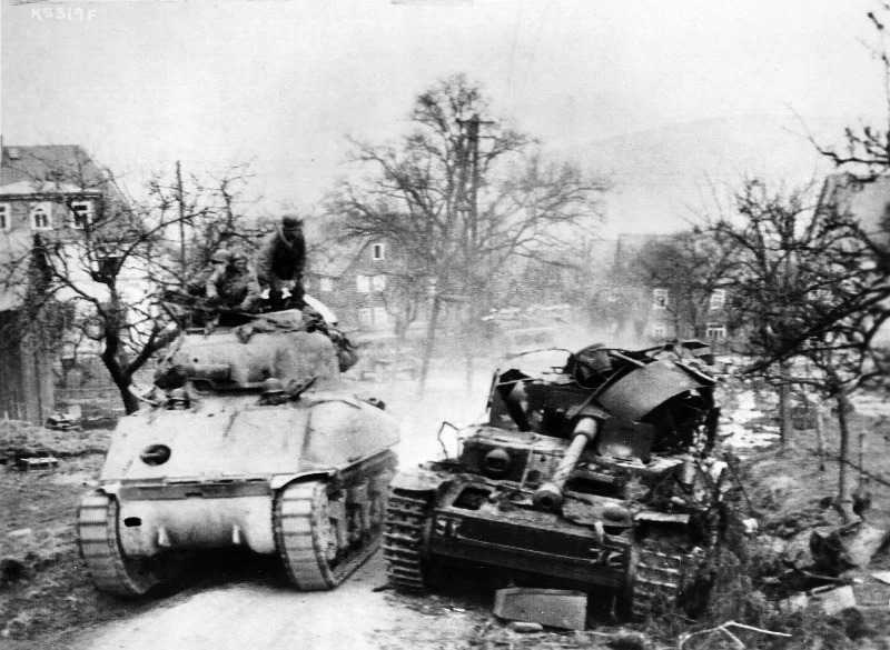 Sherman Tank & Destroyed Pz.Kpfw. IV & Marienburg