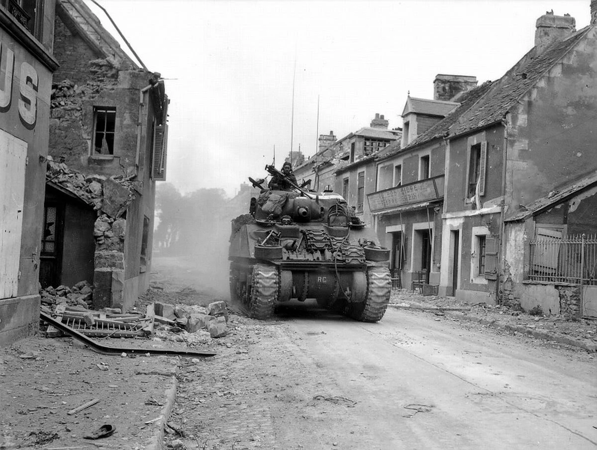 Sherman tank in the street