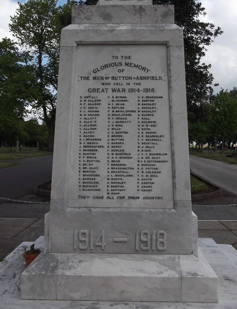 Sutton in Ashfield W.W.1. War Memorial, Nottinghamshire