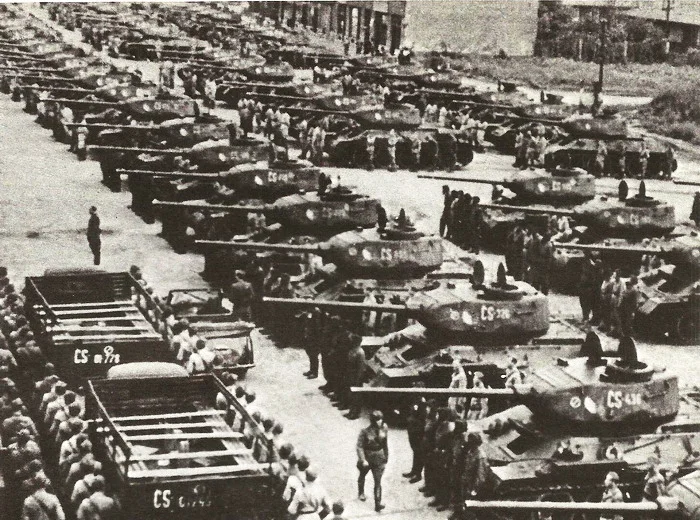 Tanks of the 1st Czechoslovak liberation of Ostrava 1945.