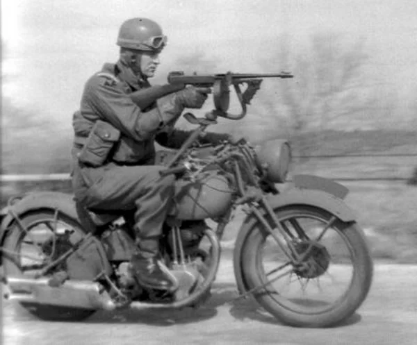 Thompson Machine gun on Norton motorcycle