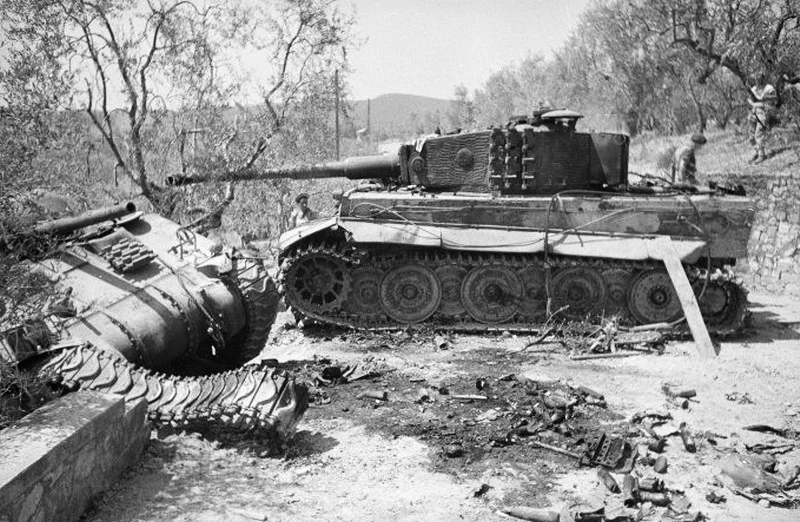 Tiger and Sherman Tanks destroyed