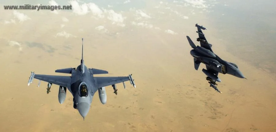 Two F-16 Fighting Falcons over the Tigris River