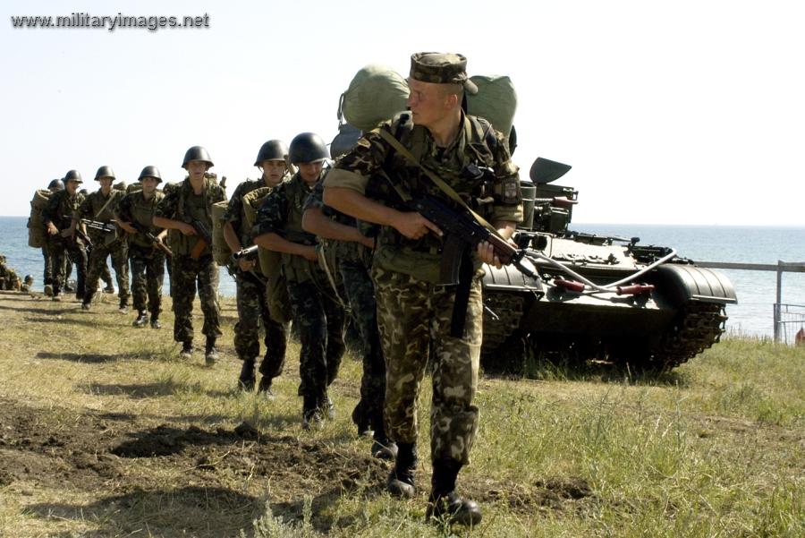 Ukrainian Marines move out after landing