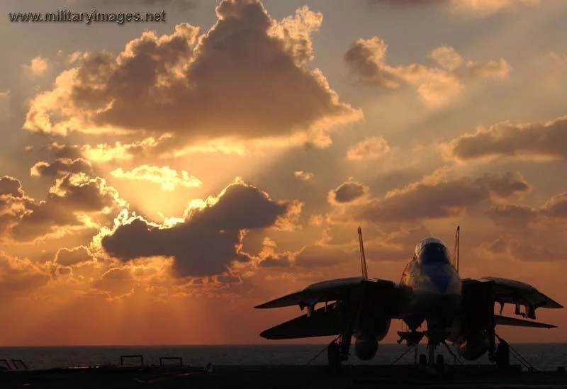 US Navy F-14D at sunset